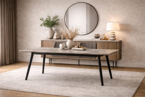 طاولة طعام خشبية عصرية بتصميم حديث وأرجل معدنية سو...