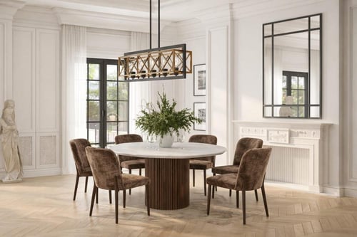 طاولة طعام فاخرة بديل رخام دائرية مع كراسي مخملية...