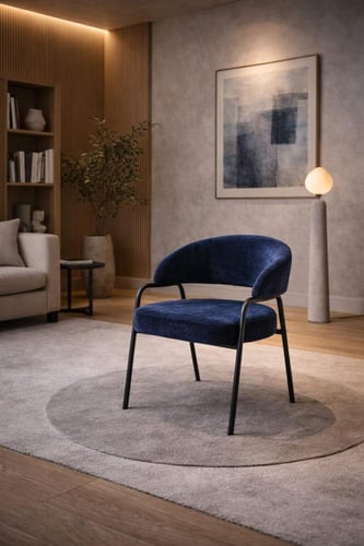 كرسي طعام مودرن مبطن بقماش ناعم مع أرجل معدنية سود...