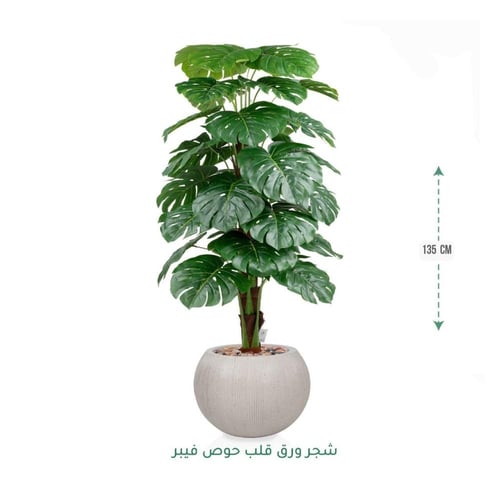 شجرة مونستيرا صناعية أنيقة مع حوض فيبر – لمسة خضرا...