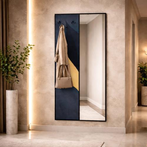 لوحة جدارية مع مرآة وعلاقات بتصميم أوراق أنيقة
