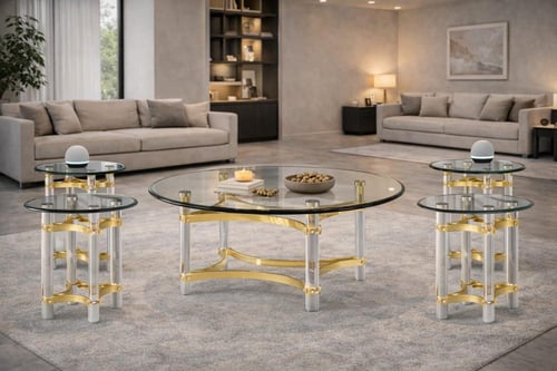 طقم طاولات كونسول أكريليك شفاف 1+4 ذهبي فضي فاخر