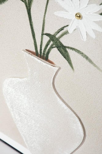 لوحة جدارية فنية مزهرية بزهور بيضاء بتصميم راقي