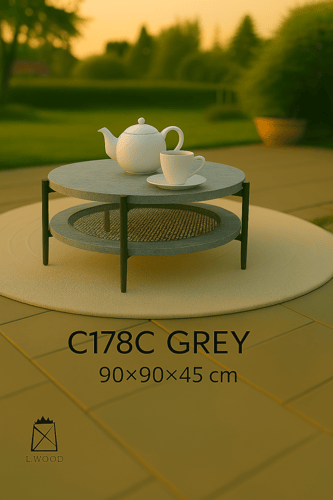 طاولة قهوة خارجية دائرية بتصميم خشبي أنيق – مقاس 9...