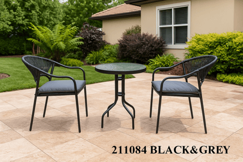 طقم جلسة خارجية 3 قطع (كرسيين + طاولة) بتصميم عصري