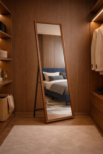 مرآة أرضية ستاند بإطار خشبي فاخر بتصميم عصري كامل...