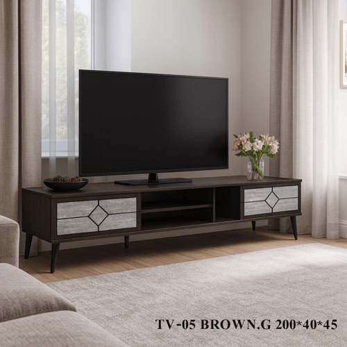 طاولة تلفزيون مودرن بلازما خشب – Beige & Brown