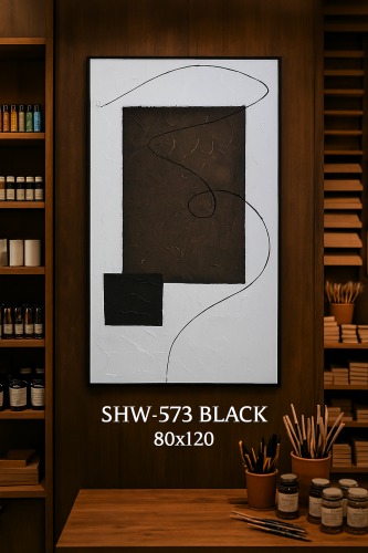 لوحة جدارية بتصميم هندسي تجريدي وإطار أسود – مقاس...