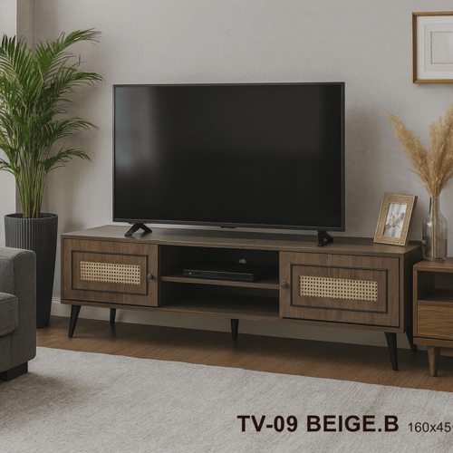 طاولة تلفزيون خشب بيج / بني – مقاسات متعددة