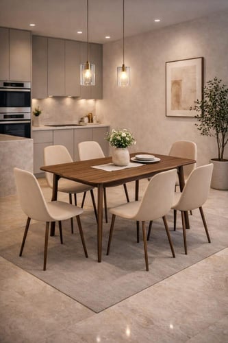 طاولة طعام خشبية بنية مع كراسي مبطنة – تصميم عصري...