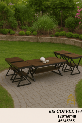 طقم جلسة خشبي فاخر 1+4 - وألوان متعددة طبيعي