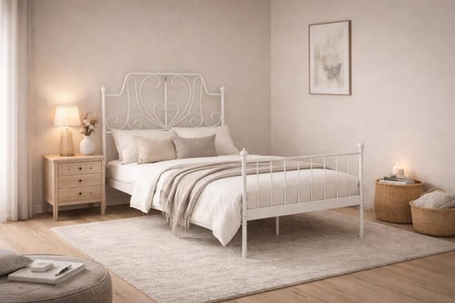 سرير معدني متين بلون أبيض نقي يناسب جميع أنماط غرف...