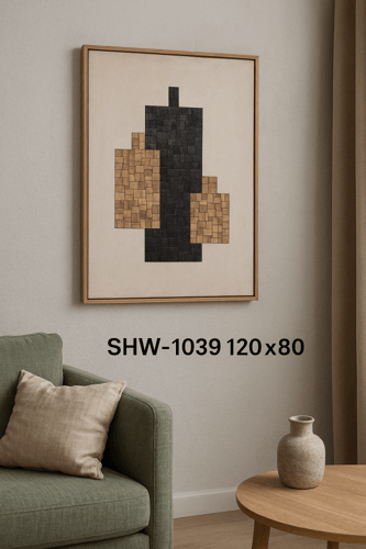 لوحة جدارية هندسية فاخرة بإطار خشب طبيعي