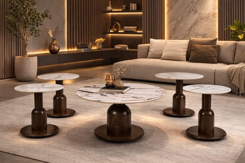 طقم طاولات شاي فاخر (طاولة رئيسية + 6 جانبية) تصمي...