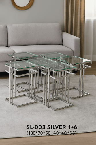 طقم طاولات كونسول فاخر أكريليك 1+6 تصميم راقٍ وعصر...