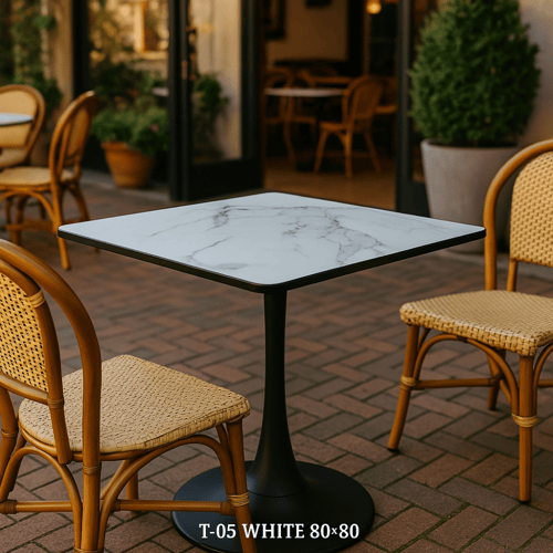 طاولة كافية مربعة بقاعدة مركزية — تصميم عصري بثلاث...