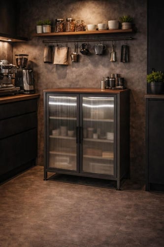 خزانة تخزين متعددة الاستخدام بتصميم معدني وخشب طبي...