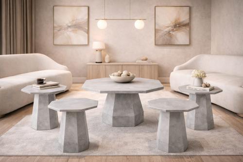 طاولة هندسية من الحجر الطبيعي بتصميم معماري فاخر و...