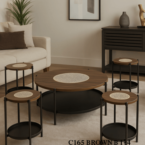 طقم طاولات شاي خشب 1+4 بتصميم عصري (متعدد الألوان)