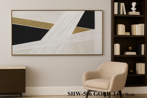 لوحة فنية جدارية بتصميم هندسي فاخر ذهبية أنيقة