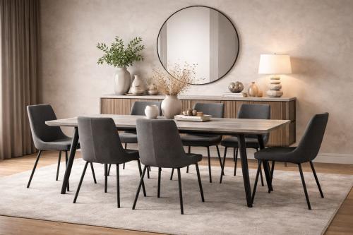 طاولة طعام خشبية عصرية بتصميم حديث وأرجل معدنية سو...