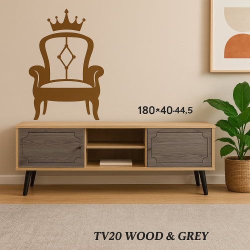 طاولة تلفزيون خشبية رمادية تصميم أنيق بأربعة مقاسا...