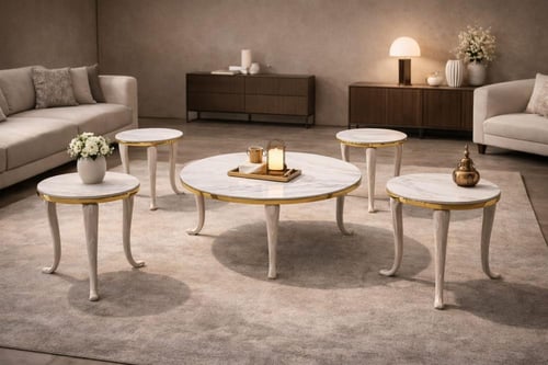 طقم طاولات شاي سيراميك فاخر 1+4 بإطار ذهبي – تصميم...