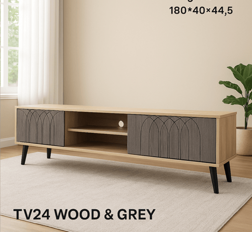 طاولة تلفزيون خشبية تصميم عصري لون رمادي خشبي مقاس...