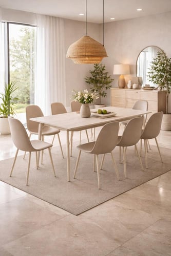 طاولة طعام خشبية بيج مع كراسي أنيقة – فاخر للمنازل...