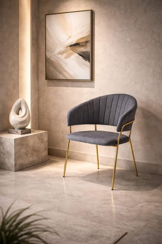 كرسي طعام مخملي فاخر بإطار معدني ذهبي وألوان متعدد...