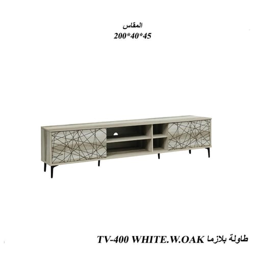 طاولة تلفاز أبيض وخشب البلوط و مقاسات تصميم أنيق