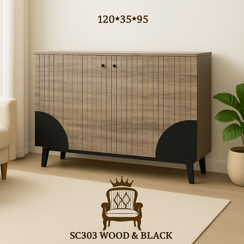 دولاب جانبي ماليزي خشبي وأسود تصميم عصري عملي بثلا...