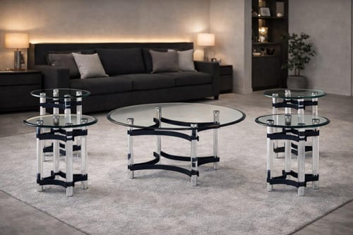 طقم طاولات كونسول أكريليك شفاف 1+4 ذهبي فضي فاخر