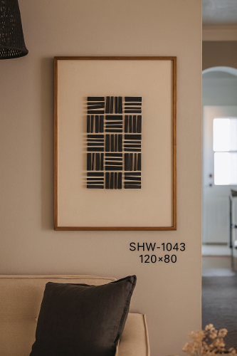 لوحة جدارية هندسية بخطوط خشبية