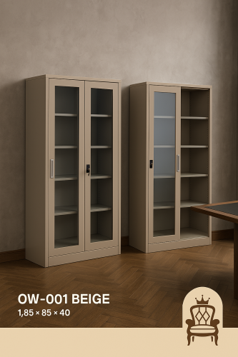 دولاب مكتبي معدني بلون بيج - مقاس 185×85×40 سم