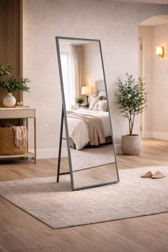 مرآة أرضية ستاند بإطار خشبي فاخر بتصميم عصري كامل...