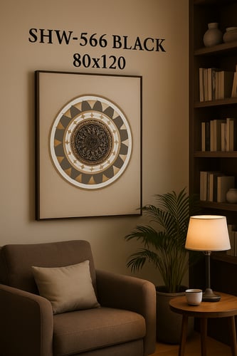 لوحة جدارية فنية بزخارف دائرية – ألوان أسود وذهبي