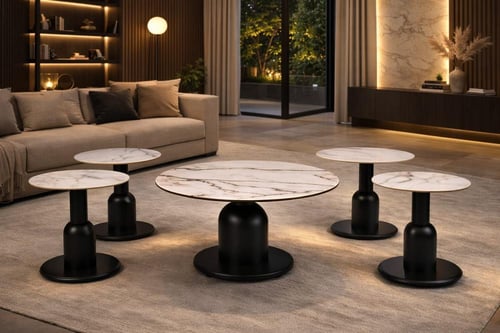 طقم طاولات شاي فاخر (طاولة رئيسية + 6 جانبية) تصمي...