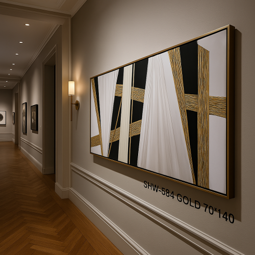 لوحة جدارية فاخرة بتفاصيل ذهبية ولمسة هندسية