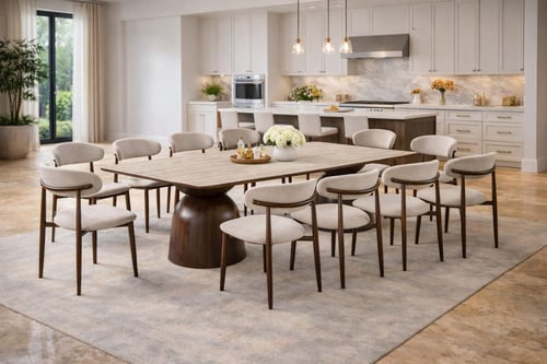 طاولة طعام سيراميك دائرية بقاعدة خشبية فاخرة –متعد...