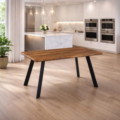 طاولة طعام خشبية عصرية بسطح واسع وتصميم صناعي أنيق...