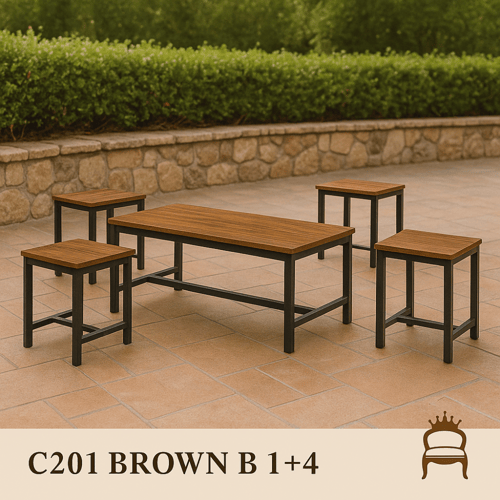 طقم جلسة خارجية خشبي – طاولة مع 4+1 (ألوان ومقاسات...