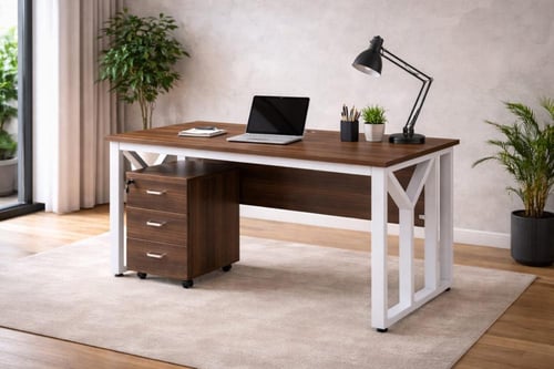 مكتب عمل خشبي عصري بتصميم معدني أنيق للمكاتب المنز...