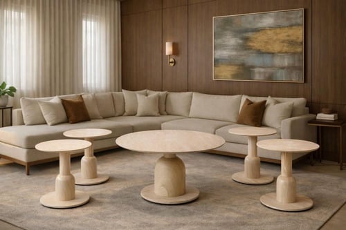 طقم طاولات شاي فاخر (طاولة رئيسية + 6 جانبية) تصمي...