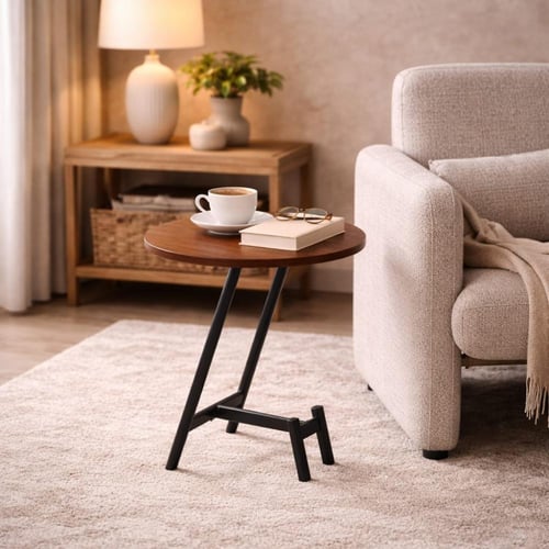 طاولة خدمة جانبية خشب ميلامين مع قاعدة معدنية وألو...