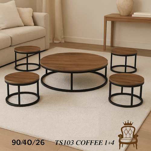طقم جلسة شاي خشبي – طاولة 1 + 4 بألوان أنيقة ومقاس...