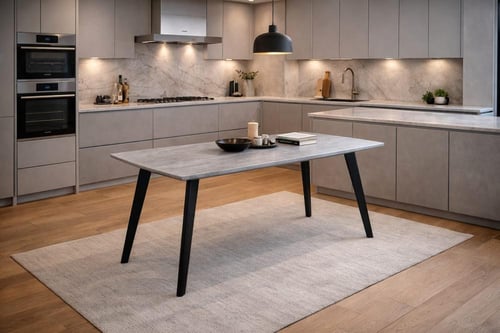 طاولة طعام بسطح خشبي وتصميم معدني أنيق متوفر وألوا...