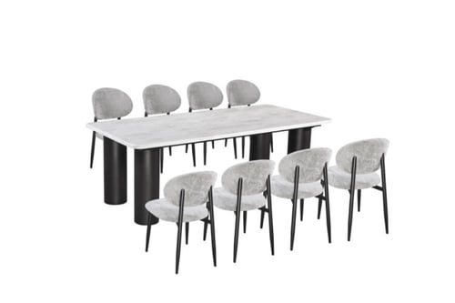 طاولة طعام رخامية مستطيلة فاخرة مع 8 كراسي قماشية...