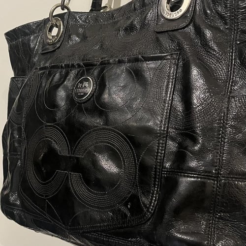 Early 2000s coach black leather tote bag
