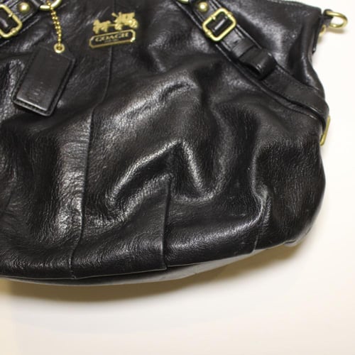 black gathered leather Coach Madison Sophia satche...